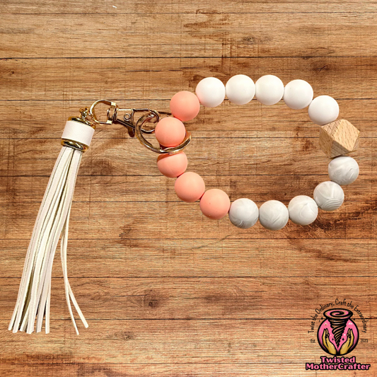 Pink & White Marble Wristlet Keychain With Tassel image 0