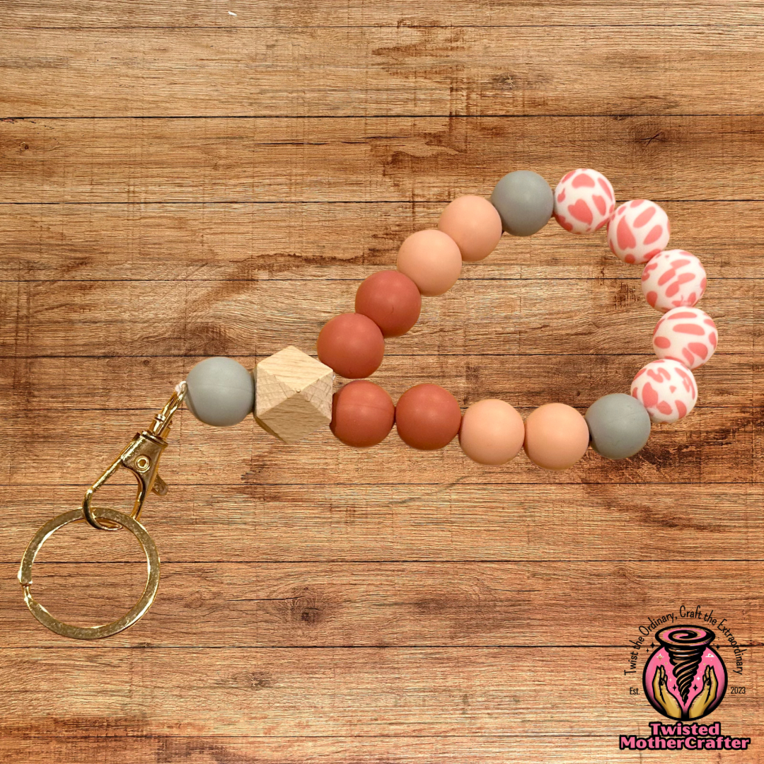 Pink & Grey Wristlet Keychain image 0
