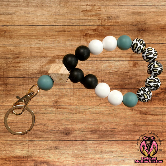 Teal & Black Leopard Wristlet Keychain image 0