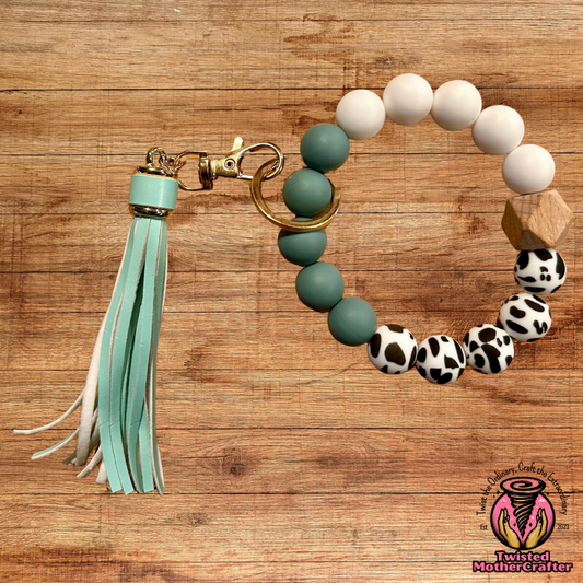 Teal & White Wristlet with Tassel image 0