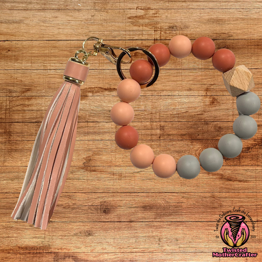 Pink & Grey Wristlet Keychain with Tassel image 0